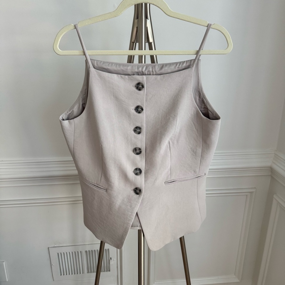 NWT Christian Lacroix Light Gray Crepe Vest Top with Thin Straps Size 8